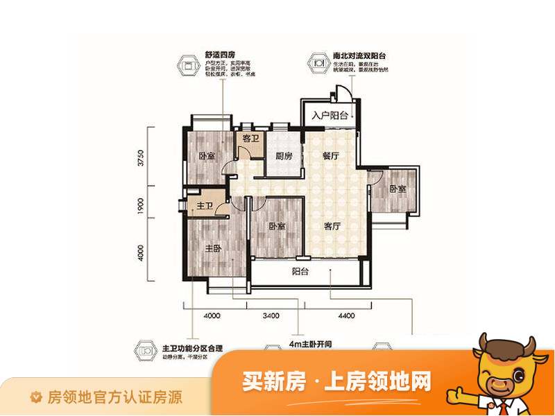 珠江壹城国际城户型图4室2厅2卫