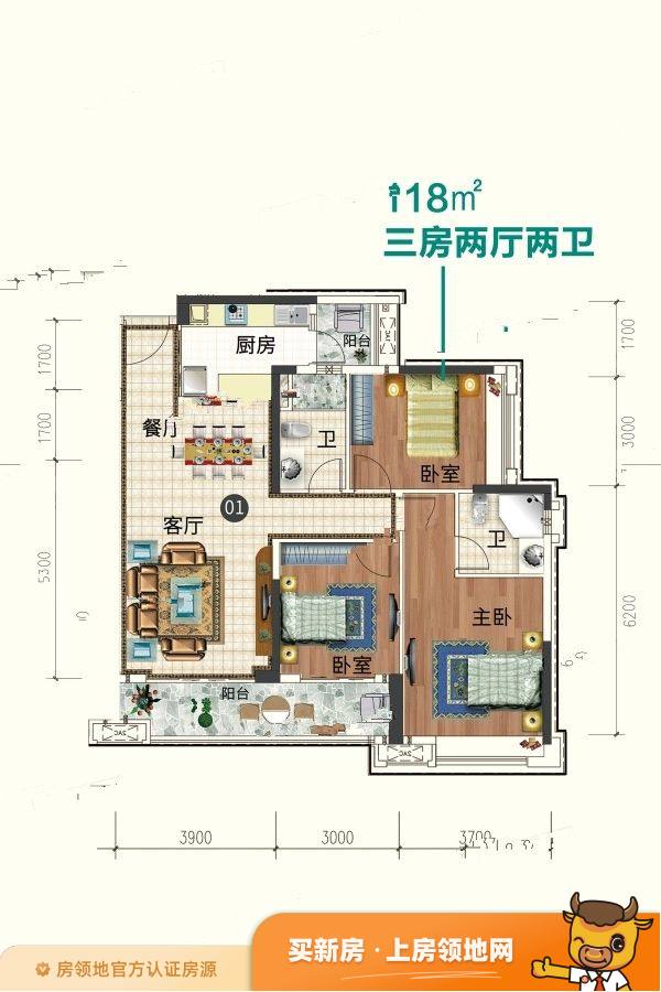 华海山屿海户型图3室2厅2卫