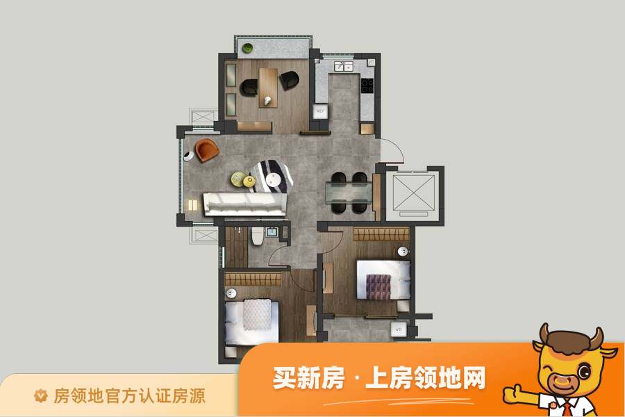 京河湾公寓户型图3室2厅1卫
