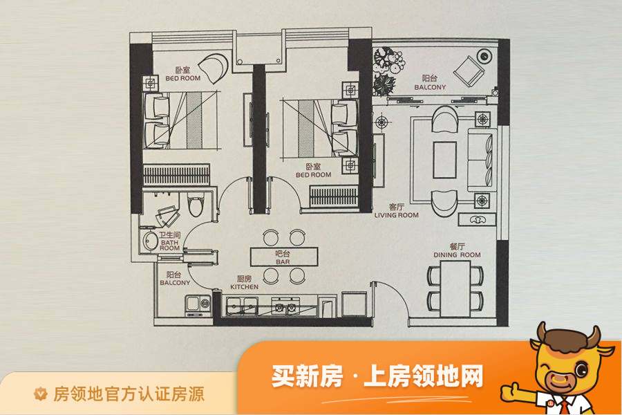 荣灿惠州中心IFC户型图2室2厅1卫