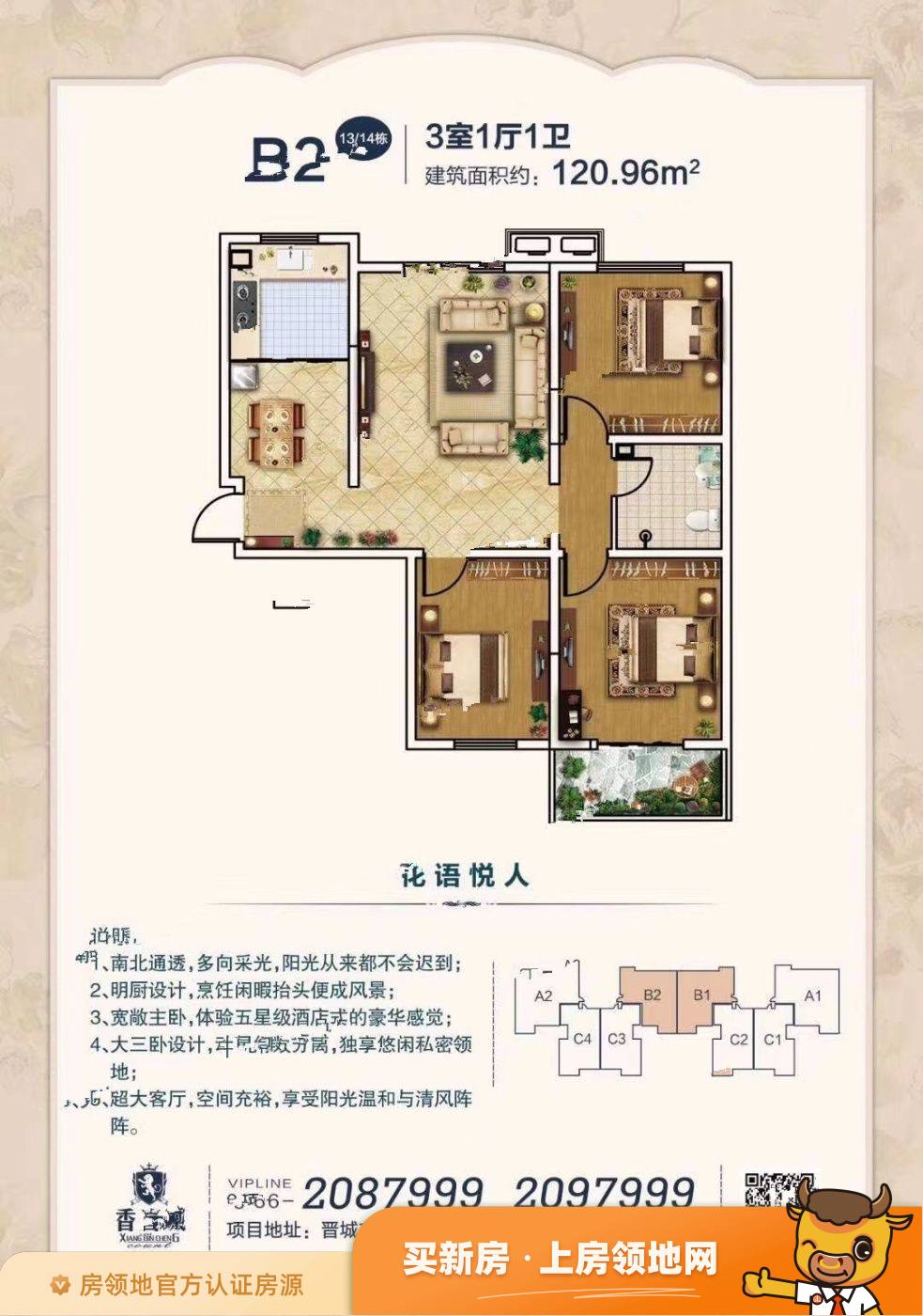 峰景香滨城户型图3室1厅1卫