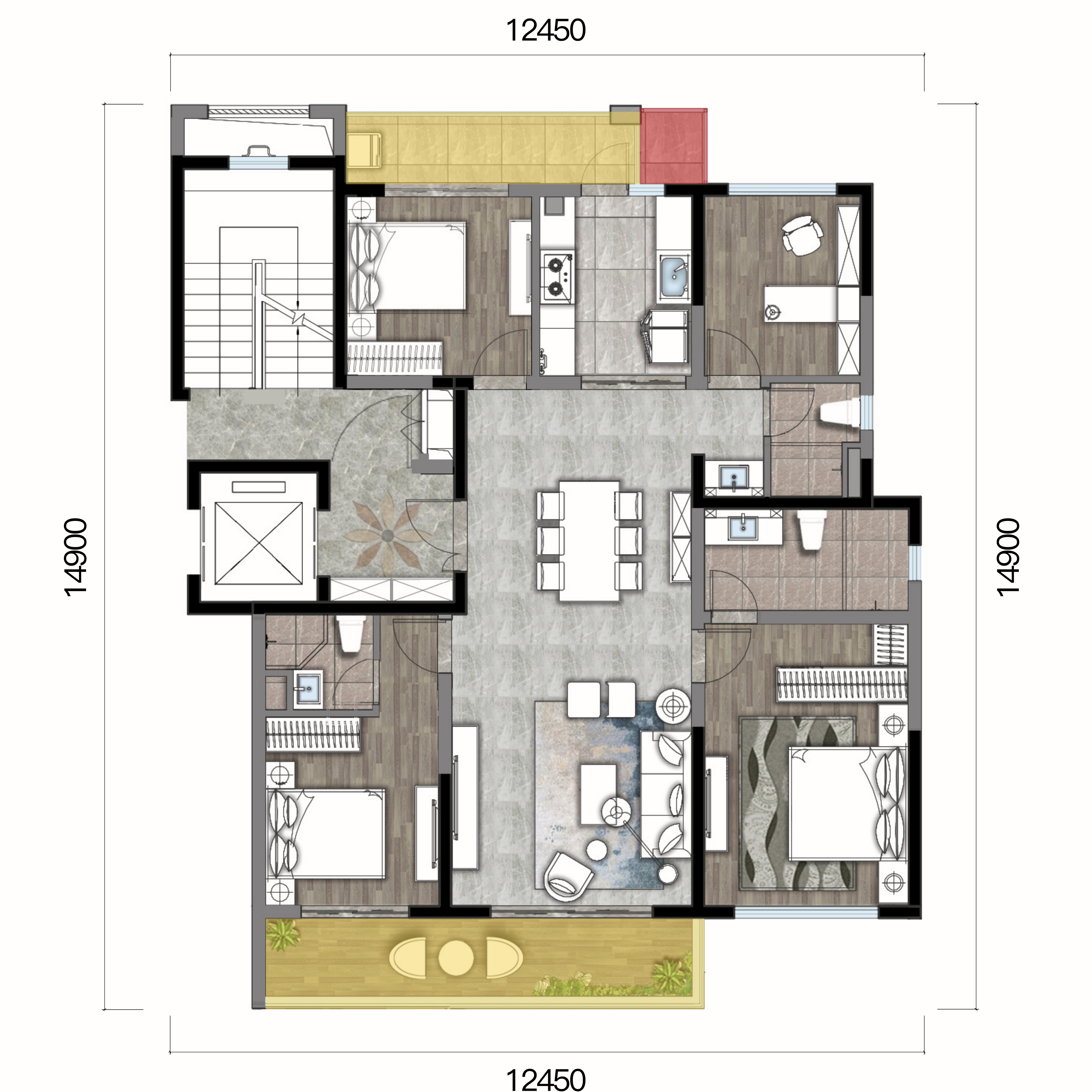 两室两厅一卫 80m²