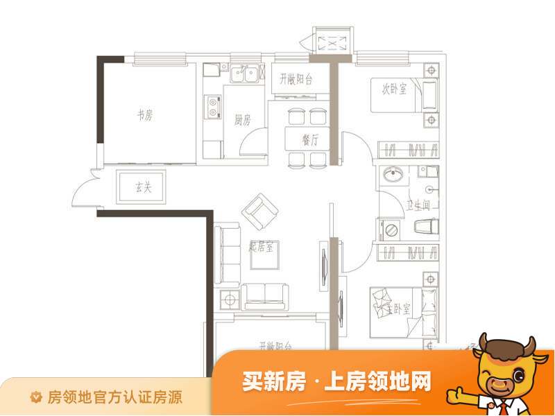 K2海棠湾户型图3室2厅1卫