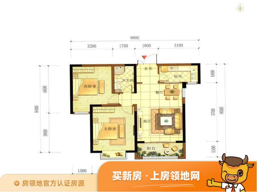 胶州湾财富中心财富公寓户型图2室2厅1卫