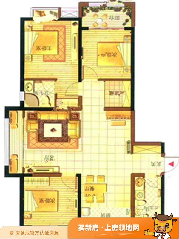 胶州湾财富中心财富公寓户型图3室2厅2卫
