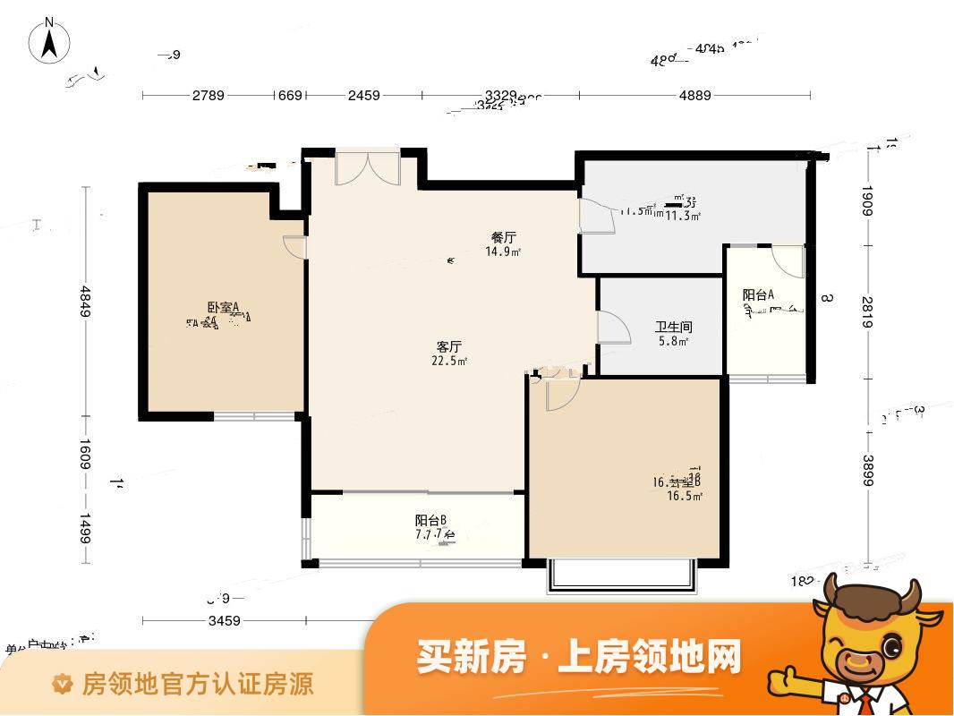 地产尚海郦景户型图2室2厅1卫