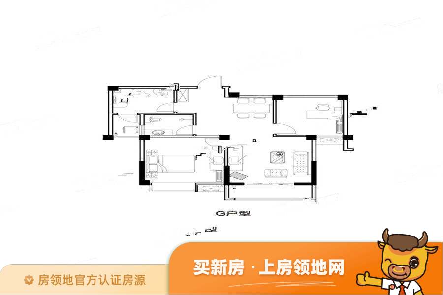 上海都市花园户型图2室2厅1卫