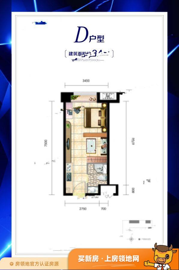 泰安城际空间站（绿地公寓）户型图1室1厅1卫