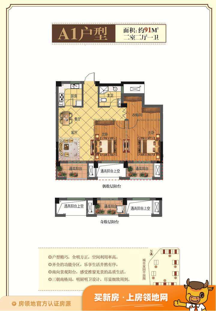 台州城市家园户型图2室2厅1卫