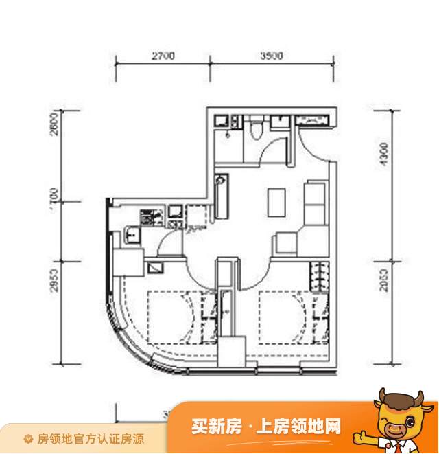 汉华·曲江中心公寓户型图2室1厅1卫