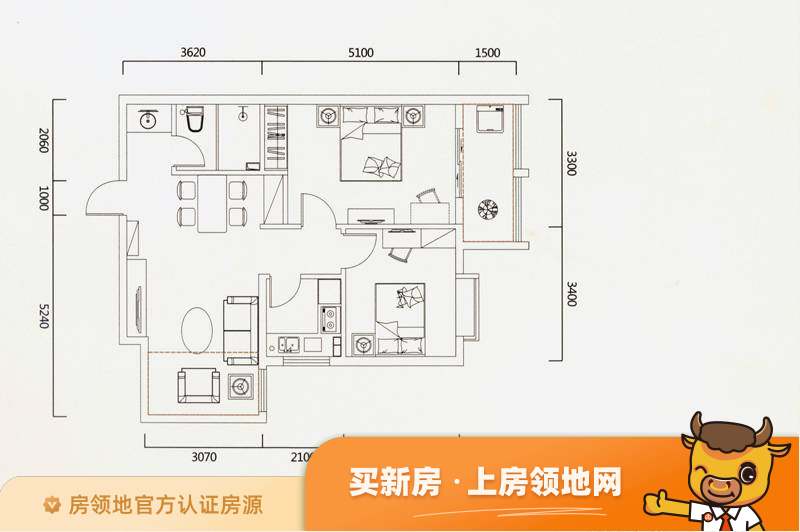 TIGER国际公寓户型图1室1厅1卫