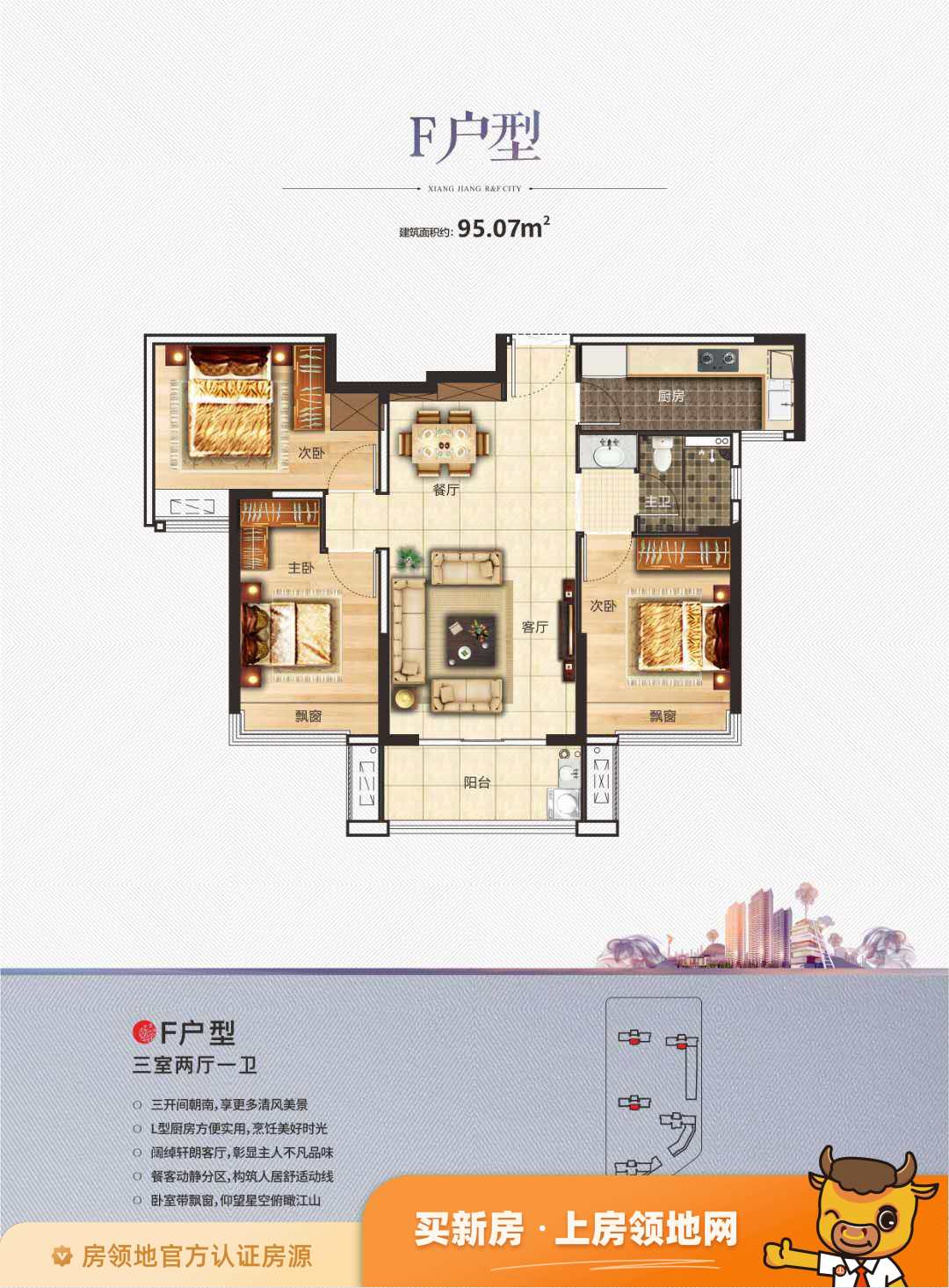 湘江富力城高层户型图3室2厅1卫