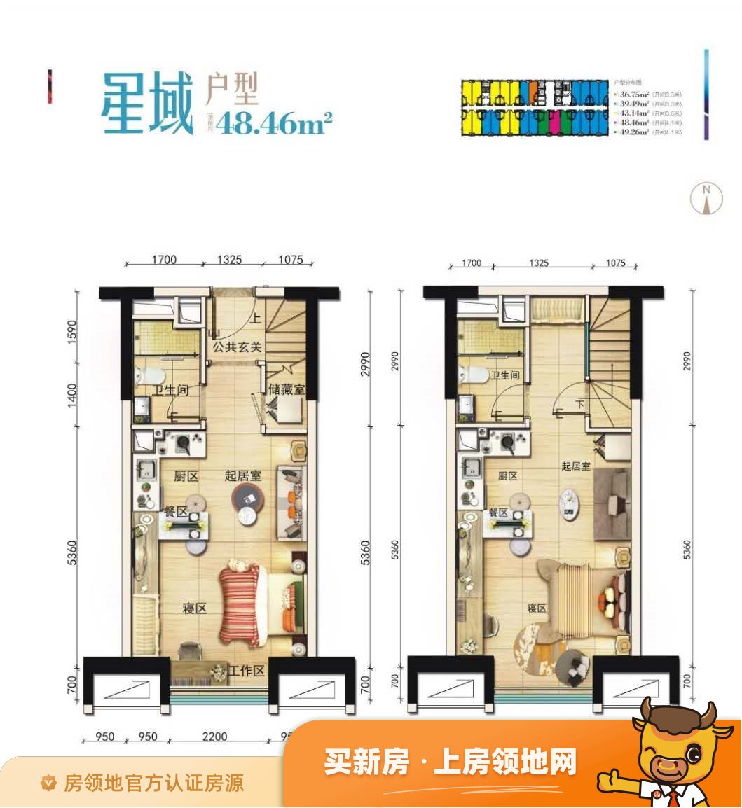 碧桂园星荟公寓户型图2室2厅2卫