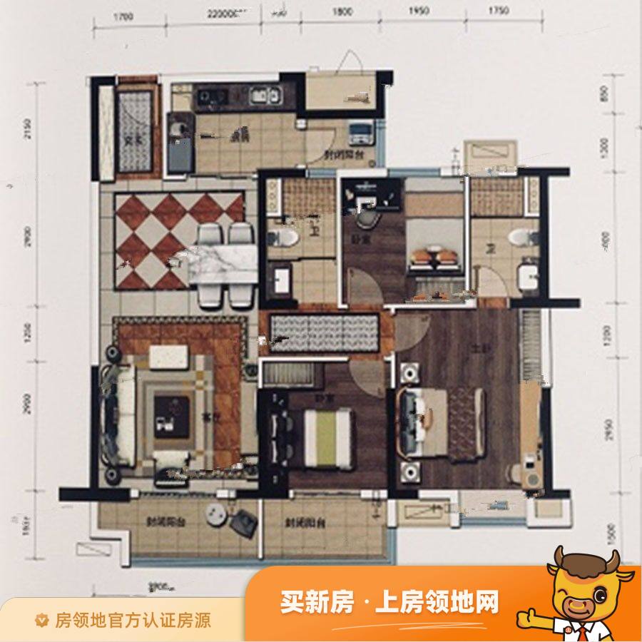 碧桂园星荟公寓户型图3室2厅2卫