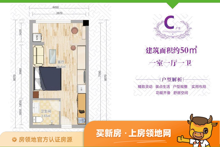 江汉农产品大市场中和公寓户型图1室1厅1卫