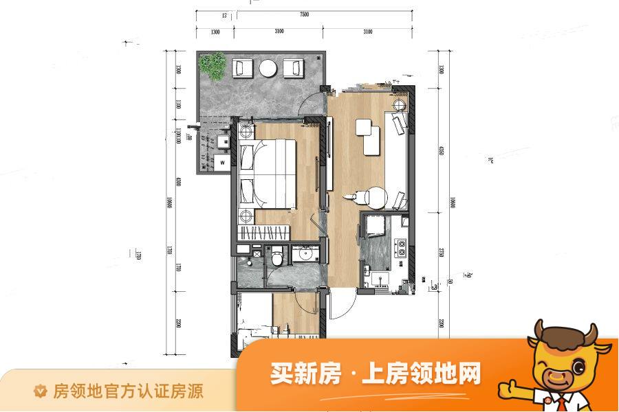 中国桌山森林康养国际旅游度假区户型图2室1厅1卫