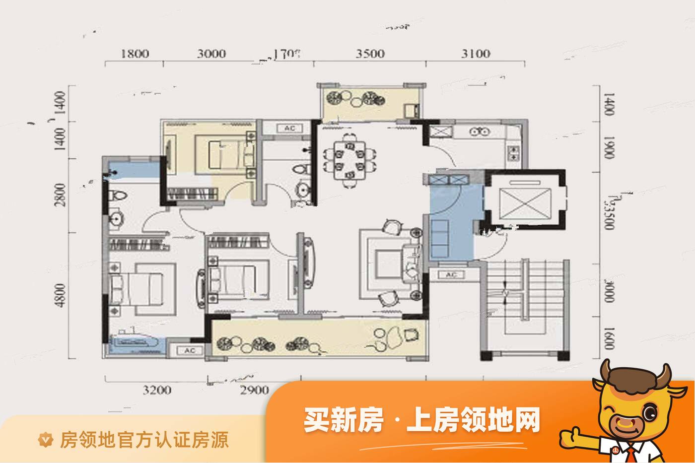 港腾龙栖湾户型图3室2厅2卫