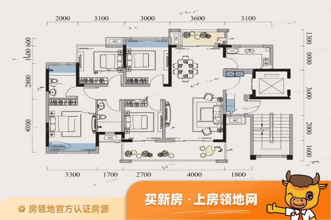 港腾龙栖湾户型图4室2厅2卫