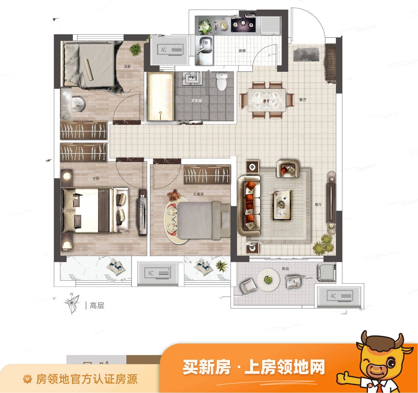 郑州世茂海峡国际城户型图3室2厅1卫