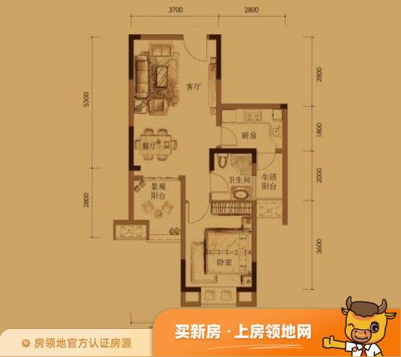 中国铁建山水时光户型图1室2厅1卫