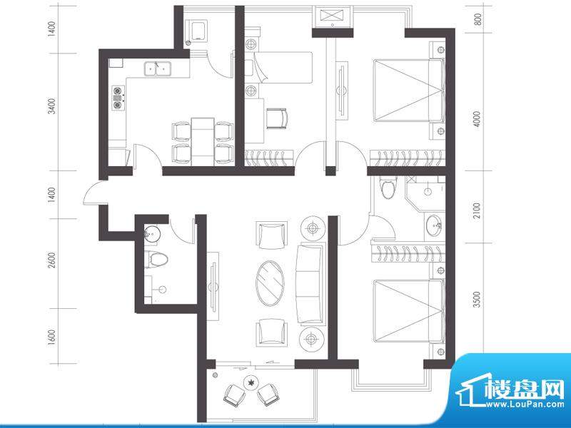 两室两厅一卫 80m²