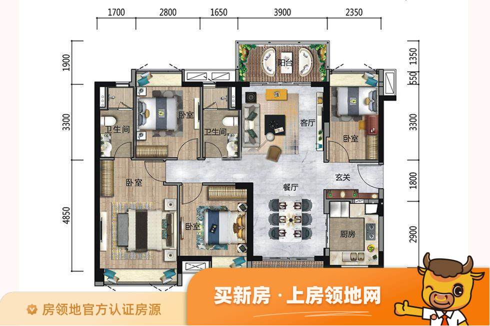 时代香海北岸户型图3室2厅2卫