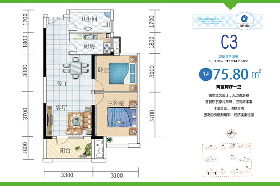 仙桃蓝天新城户型图图片